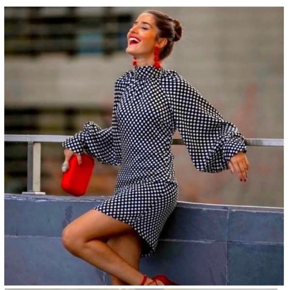 ZARA Polka Dot Satin Dress with Bow